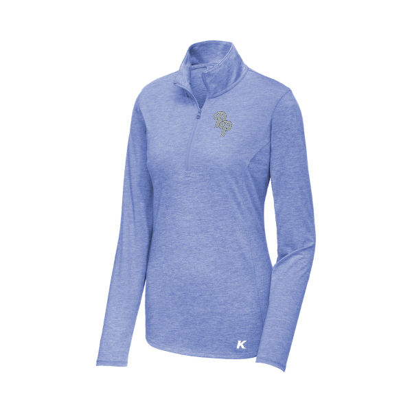 Baseball Majors–Taulbee Women's PosiCharge Tri-Blend Wicking 1/4-Zip Pullover – True Royal Heather – front mockup