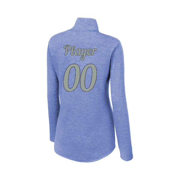 Baseball Majors–Taulbee Women's PosiCharge Tri-Blend Wicking 1/4-Zip Pullover – True Royal Heather – back mockup