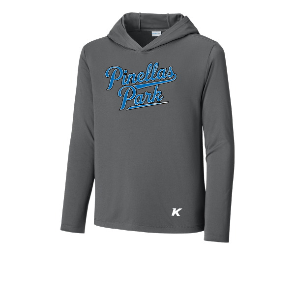 Baseball Majors–Taulbee Youth Posi-UV Pro Long-Sleeve Hoodie – Dark Smoke Gray – front mockup