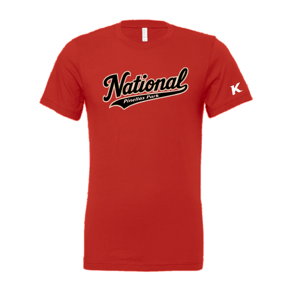 Baseball Seniors–Andrix Unisex Jersey Short-Sleeve Tee – National Script – Red – front mockup