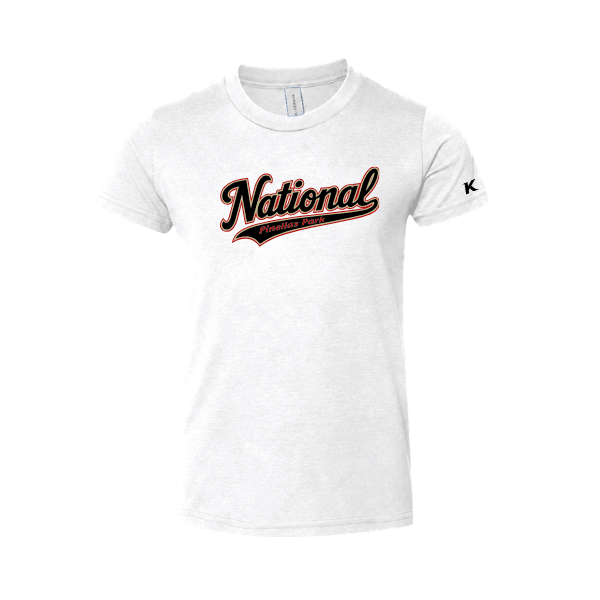 Baseball Seniors–Andrix Youth Jersey Short-Sleeve Tee – National Script – White – front mockup