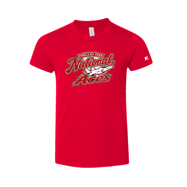 Baseball Seniors–Andrix Youth Jersey Short-Sleeve Tee – National Aces – Red – front mockup