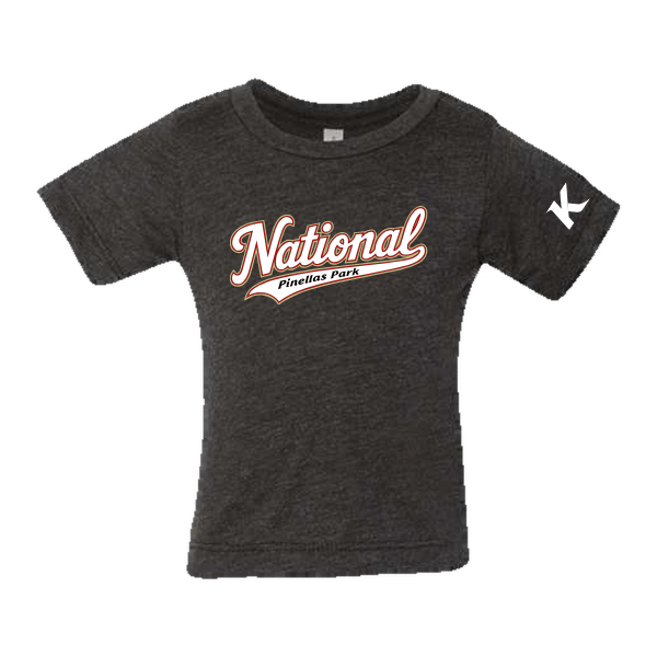 Baseball Seniors–Andrix Infant Triblend Short-Sleeve Tee – National Script – Charcoal Black Triblend – front mockup