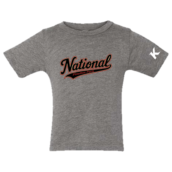 Baseball Seniors–Andrix Infant Triblend Short-Sleeve Tee – National Script – Gray Triblend – front mockup