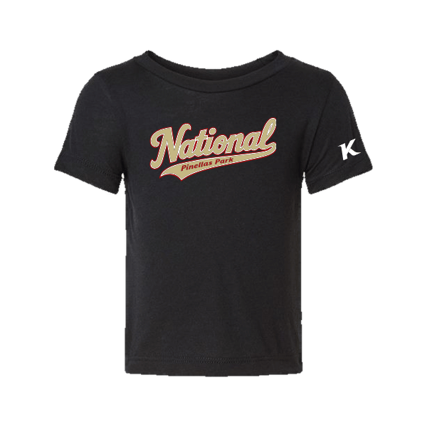 Baseball Seniors–Andrix Infant Triblend Short-Sleeve Tee – National Script – Solid Black Triblend – front mockup