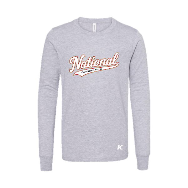 Baseball Seniors–Andrix Youth Jersey Long-Sleeve Tee – National Script – Athletic Heather – front mockup