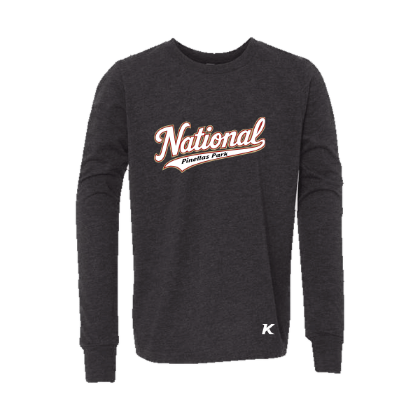 Baseball Seniors–Andrix Youth Jersey Long-Sleeve Tee – National Script – Dark Gray Heather – front mockup