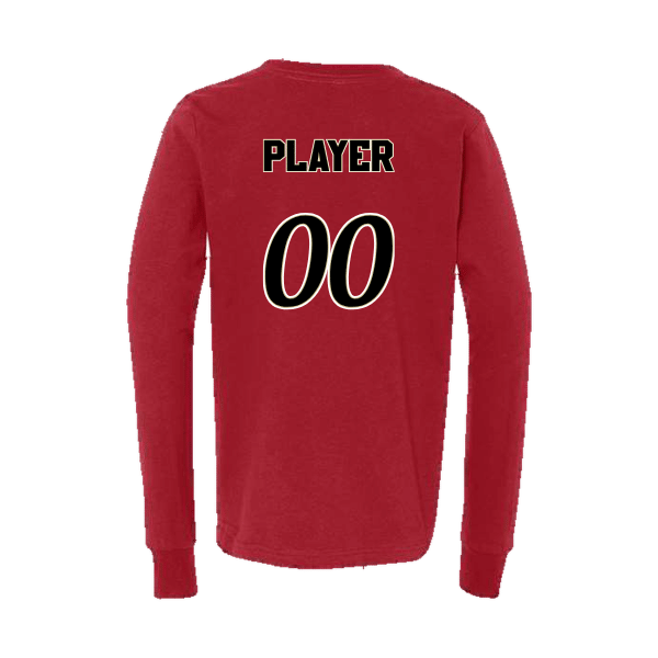 Baseball Seniors–Andrix Youth Jersey Long-Sleeve Tee – National Script – Red – back mockup