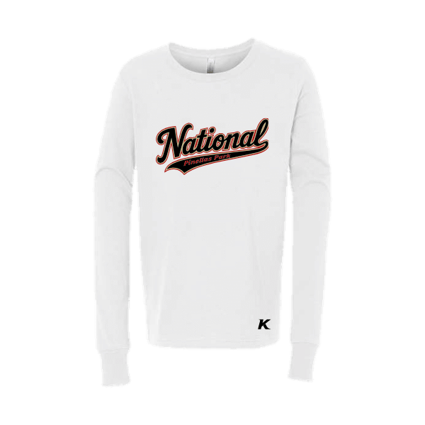 Baseball Seniors–Andrix Youth Jersey Long-Sleeve Tee – National Script – White – front mockup