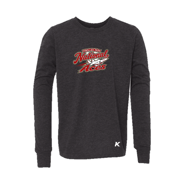 Baseball Seniors–Andrix Youth Jersey Long-Sleeve Tee – National Aces – Dark Gray Heather – front mockup