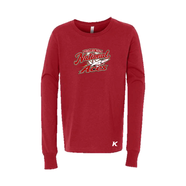 Baseball Seniors–Andrix Youth Jersey Long-Sleeve Tee – National Aces – Red – front mockup