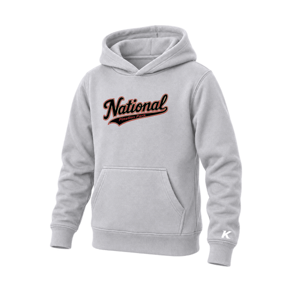Baseball Seniors–Andrix Youth Sponge Fleece Pullover Hoodie – National Script – Athletic Heather – front mockup