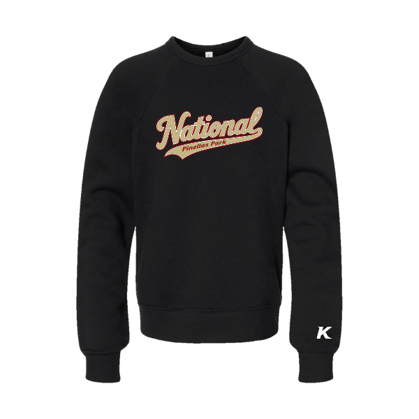 Baseball Seniors–Andrix Youth Sponge Fleece Crewneck Sweatshirt – National Script – Black – front mockup