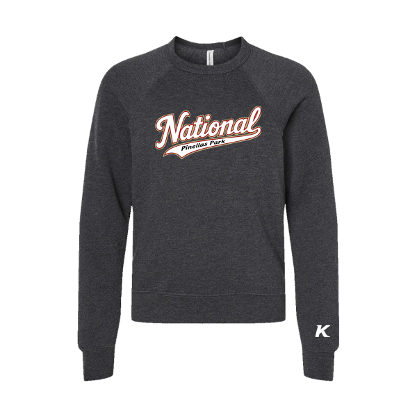 Baseball Seniors–Andrix Youth Sponge Fleece Crewneck Sweatshirt – National Script – Dark Gray Heather – front mockup