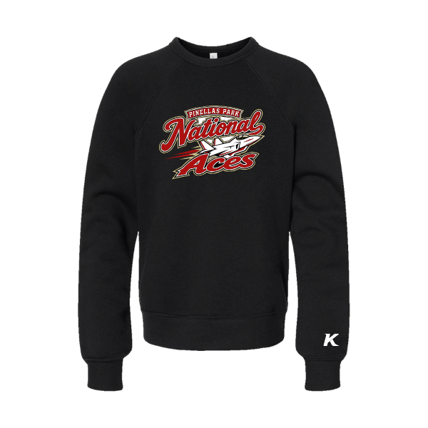 Baseball Seniors–Andrix Youth Sponge Fleece Crewneck Sweatshirt – National Aces – Black – front mockup