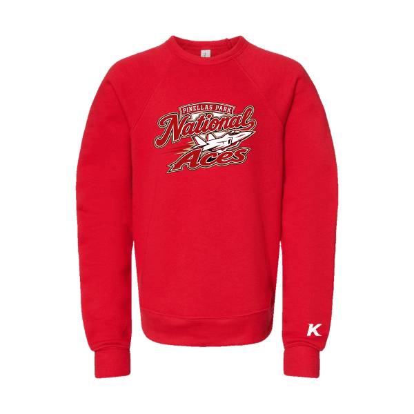 Baseball Seniors–Andrix Youth Sponge Fleece Crewneck Sweatshirt – National Aces – Red – front mockup