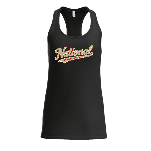 Baseball Seniors–Andrix Women's Jersey Racerback Tank – National Script – Black – front mockup