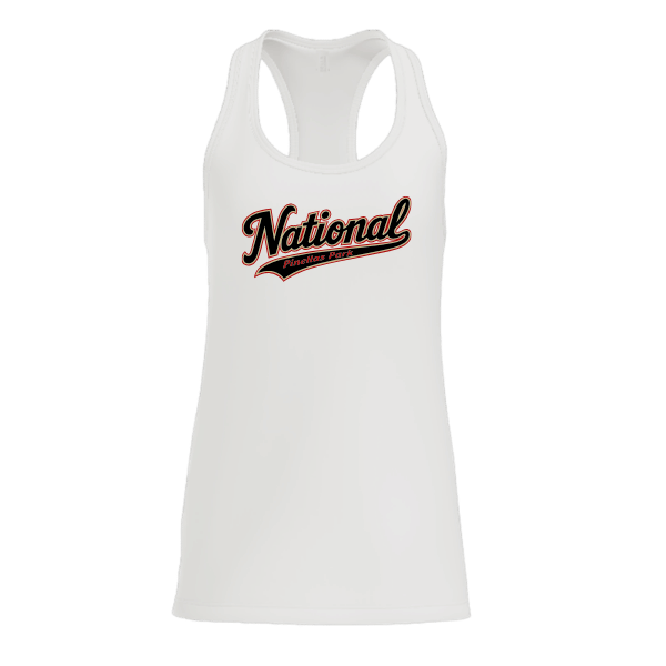 Baseball Seniors–Andrix Women's Jersey Racerback Tank – National Script – White – front mockup