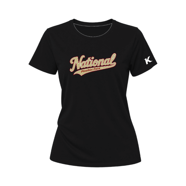 Baseball Seniors–Andrix Women's Relaxed Jersey Tee – National Script – Black – front mockup