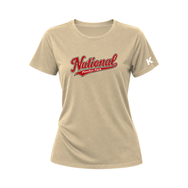 Baseball Seniors–Andrix Women's Relaxed Jersey Tee – National Script – Sand Dune – front mockup