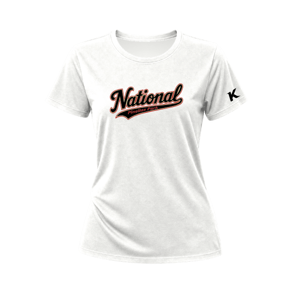 Baseball Seniors–Andrix Women's Relaxed Jersey Tee – National Script – White – front mockup