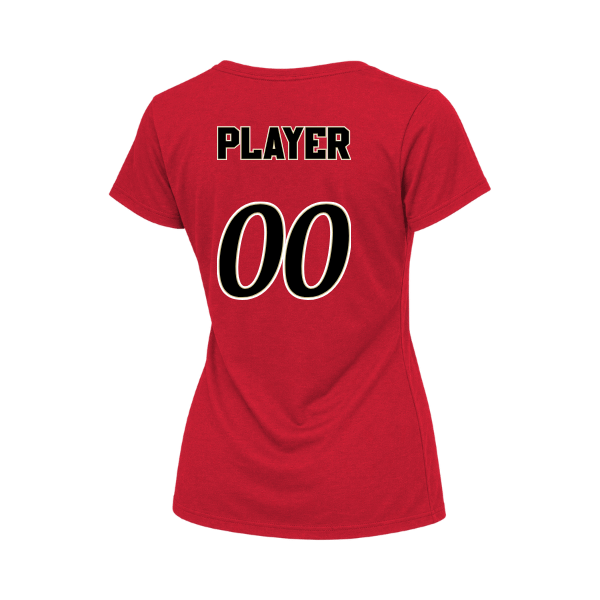 Baseball Seniors–Andrix Women's Relaxed Jersey V-Neck Tee – National Script – Red – back mockup
