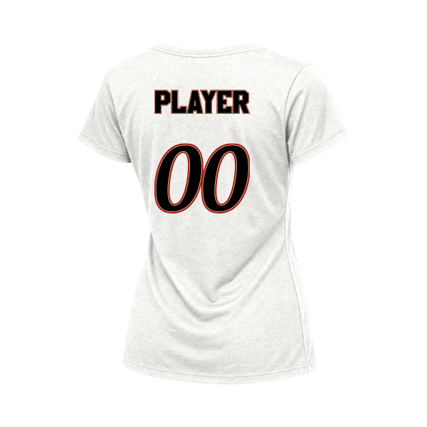 Baseball Seniors–Andrix Women's Relaxed Jersey V-Neck Tee – National Script – White – back mockup