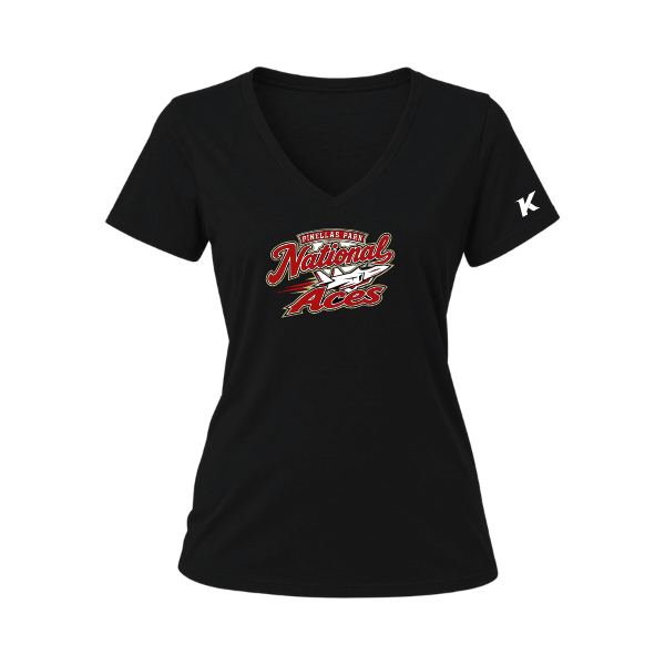 Baseball Seniors–Andrix Women's Relaxed Jersey V-Neck Tee – National Aces – Black – front mockup
