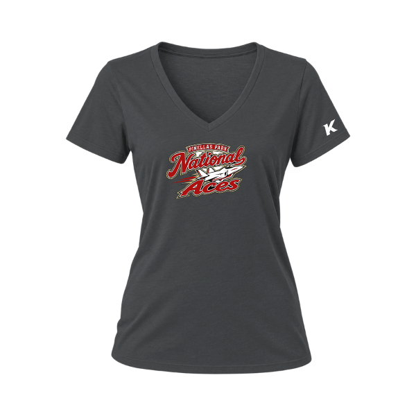 Baseball Seniors–Andrix Women's Relaxed Jersey V-Neck Tee – National Aces – Dark Gray – front mockup
