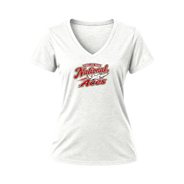 Baseball Seniors–Andrix Women's Relaxed Jersey V-Neck Tee – National Aces – White – front mockup