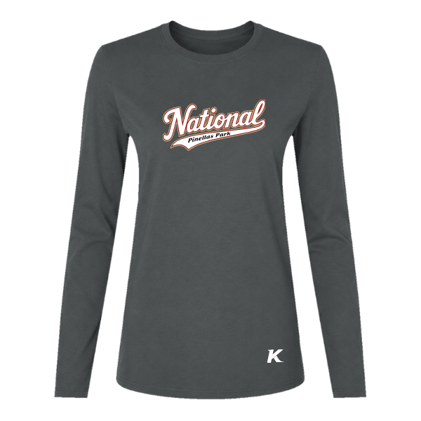 Baseball Seniors–Andrix Women's Jersey Long-Sleeve Tee – National Script – Dark Gray Heather – front mockup
