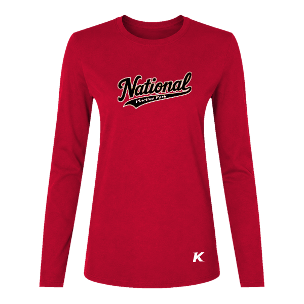 Baseball Seniors–Andrix Women's Jersey Long-Sleeve Tee – National Script – Red – front mockup