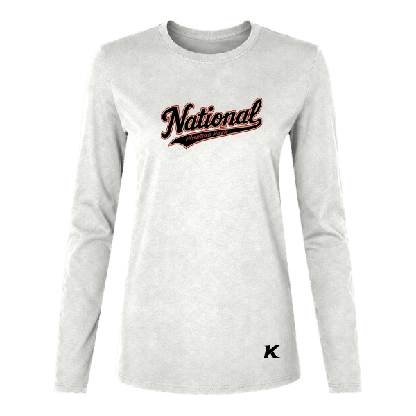 Baseball Seniors–Andrix Women's Jersey Long-Sleeve Tee – National Script – White – front mockup