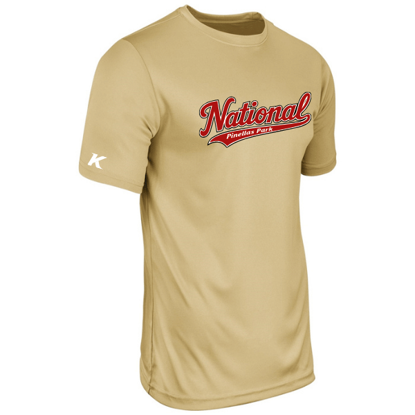 Baseball Seniors–Andrix Vision Performance Short-Sleeve Tee – National Script – Vegas Gold – front mockup