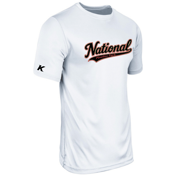 Baseball Seniors–Andrix Vision Performance Short-Sleeve Tee – National Script – White – front mockup