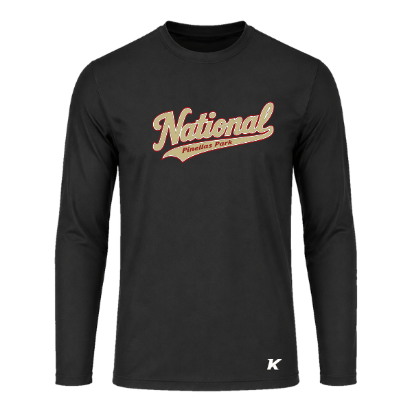 Baseball Seniors–Andrix Vision Performance Long-Sleeve Tee – National Script – Black – front mockup
