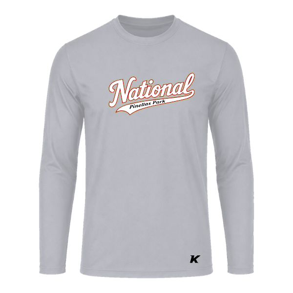 Baseball Seniors–Andrix Vision Performance Long-Sleeve Tee – National Script – Silver – front mockup