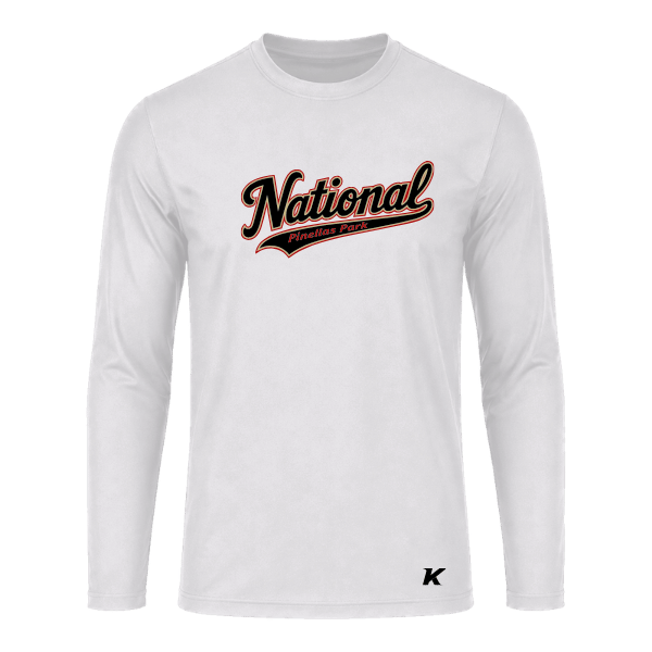 Baseball Seniors–Andrix Vision Performance Long-Sleeve Tee – National Script – White – front mockup