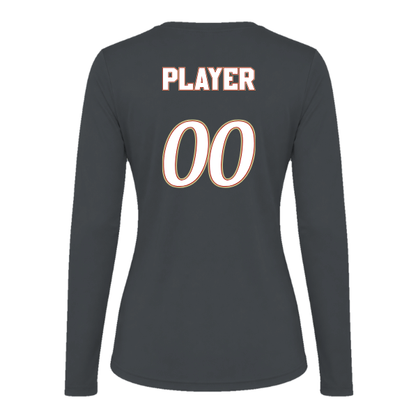 Baseball Seniors–Andrix Vision Women's Performance Long-Sleeve Tee – National Script – Charcoal – back mockup