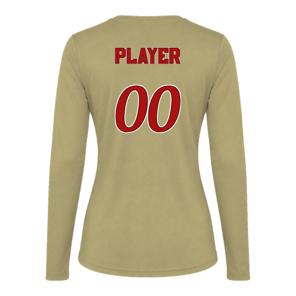 Baseball Seniors–Andrix Vision Women's Performance Long-Sleeve Tee – National Script – Vegas Gold – back mockup