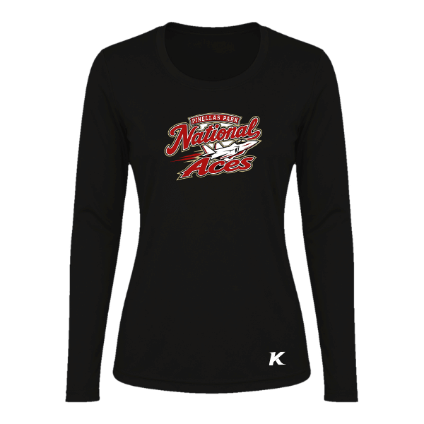 Baseball Seniors–Andrix Vision Women's Performance Long-Sleeve Tee – National Aces – Black – front mockup