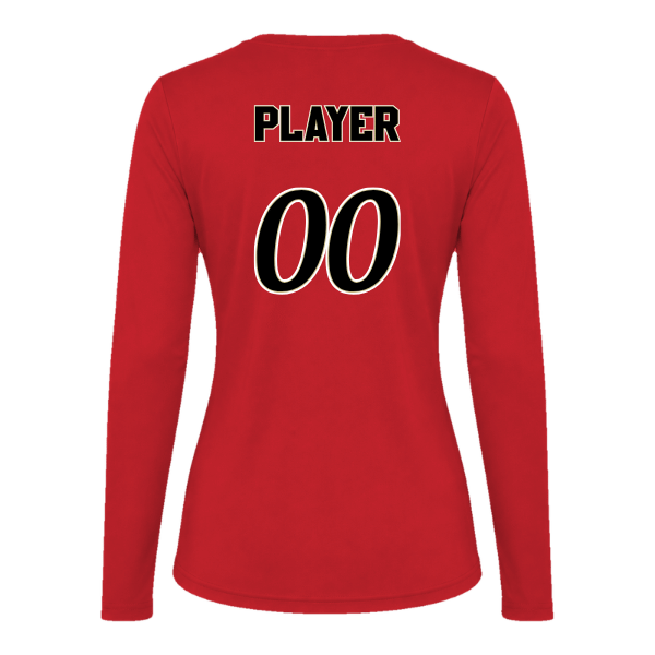 Baseball Seniors–Andrix Vision Women's Performance Long-Sleeve Tee – National Aces – Scarlet – back mockup