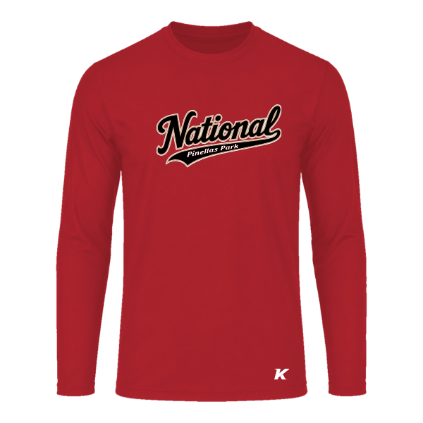 Baseball Seniors–Andrix Youth Vision Performance Long-Sleeve Tee – National Script – Scarlet – front mockup
