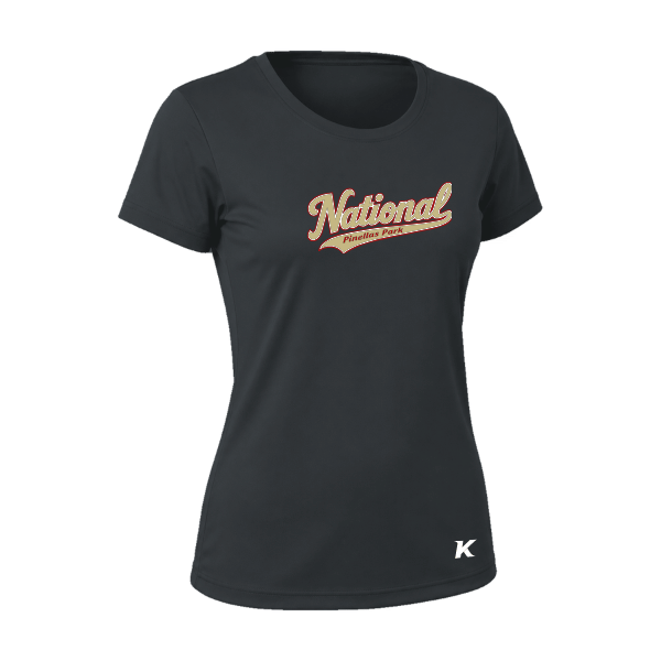 Baseball Seniors–Andrix Vision Women's Performance Short-Sleeve Tee – National Script – Black – front mockup