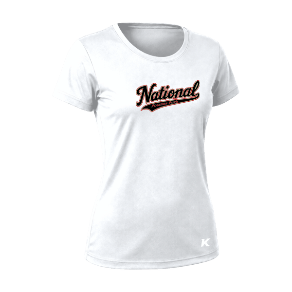 Baseball Seniors–Andrix Vision Women's Performance Short-Sleeve Tee – National Script – White – front mockup