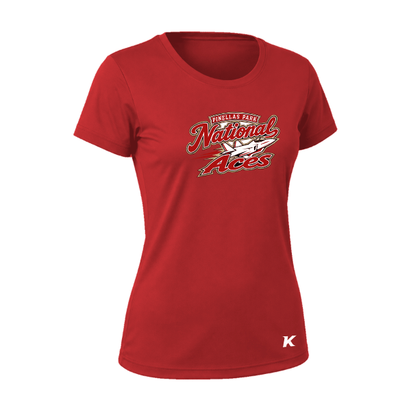 Baseball Seniors–Andrix Vision Women's Performance Short-Sleeve Tee – National Aces – Scarlet – front mockup