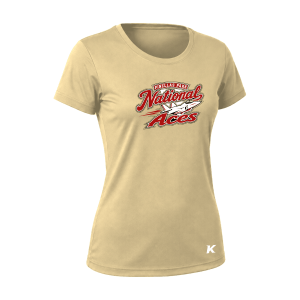 Baseball Seniors–Andrix Vision Women's Performance Short-Sleeve Tee – National Aces – Vegas Gold – front mockup