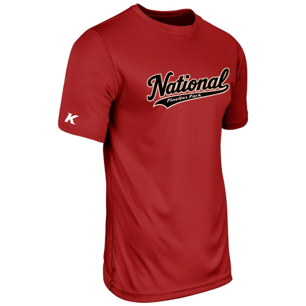 Baseball Seniors–Andrix Youth Vision Performance Short-Sleeve Tee – National Script – Scarlet – front mockup