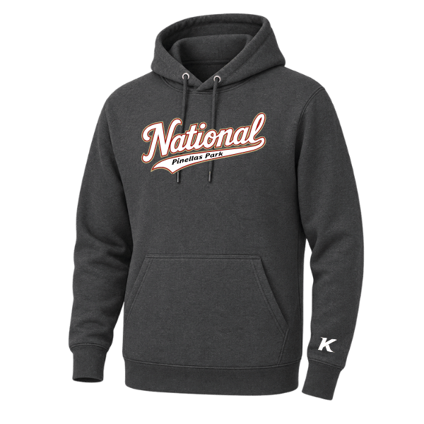 Baseball Seniors–Andrix Unisex Premium Pullover Hooded Sweatshirt – National Script – Charcoal Heather – front mockup
