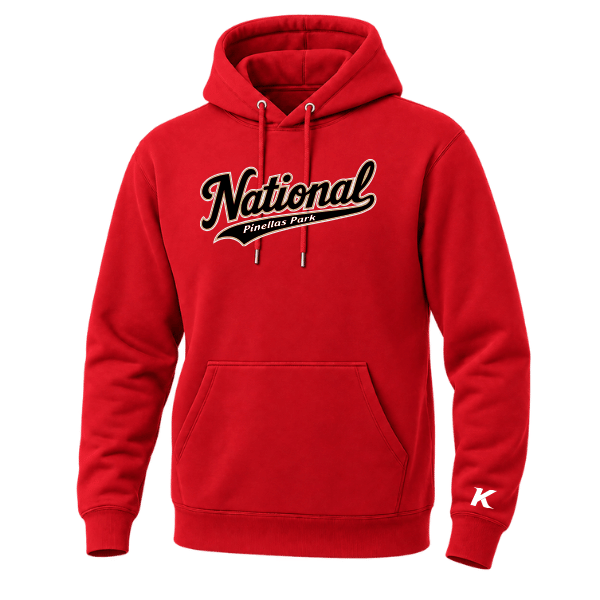 Baseball Seniors–Andrix Unisex Premium Pullover Hooded Sweatshirt – National Script – Red – front mockup